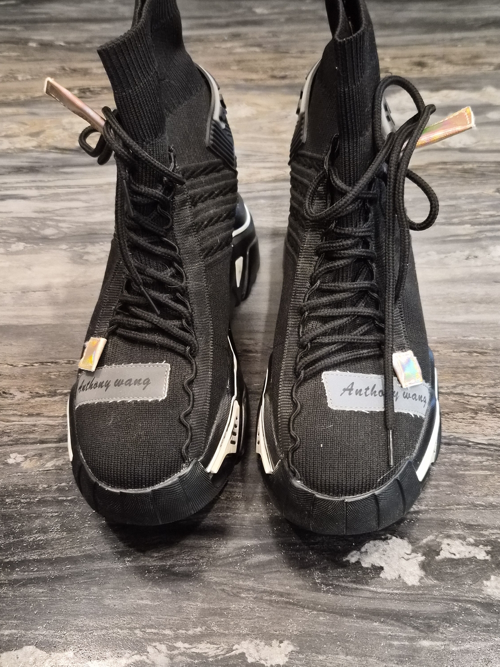 Anthony Wang Black Knit High-Top Lace-Up Sneakers